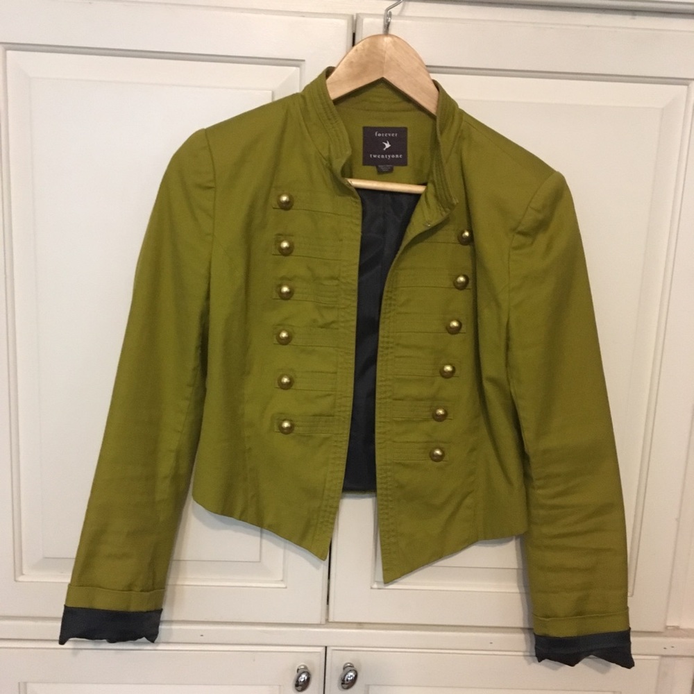 Forever 21 cropped military jacket- like green